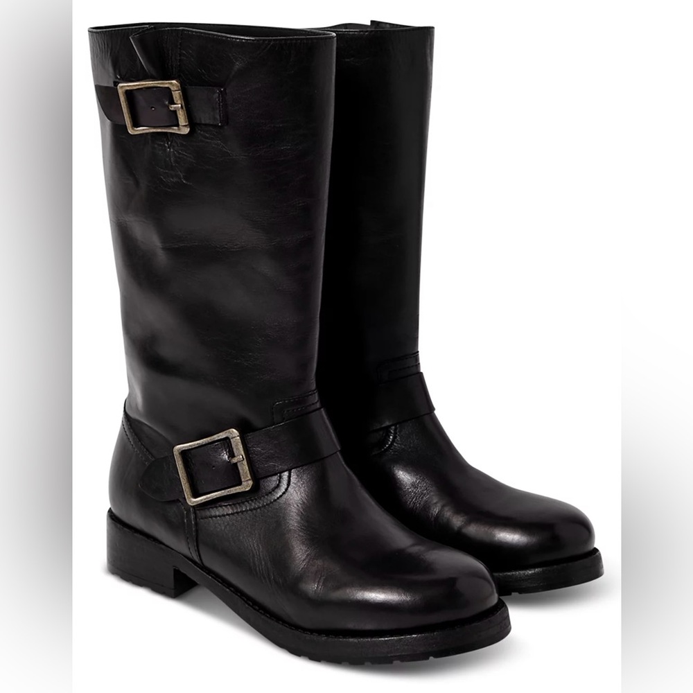 Free People Ride or Die Engineer Boots in Black Leather